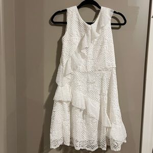 BCBGirls white lace and eyelet ruffle cocktail dress